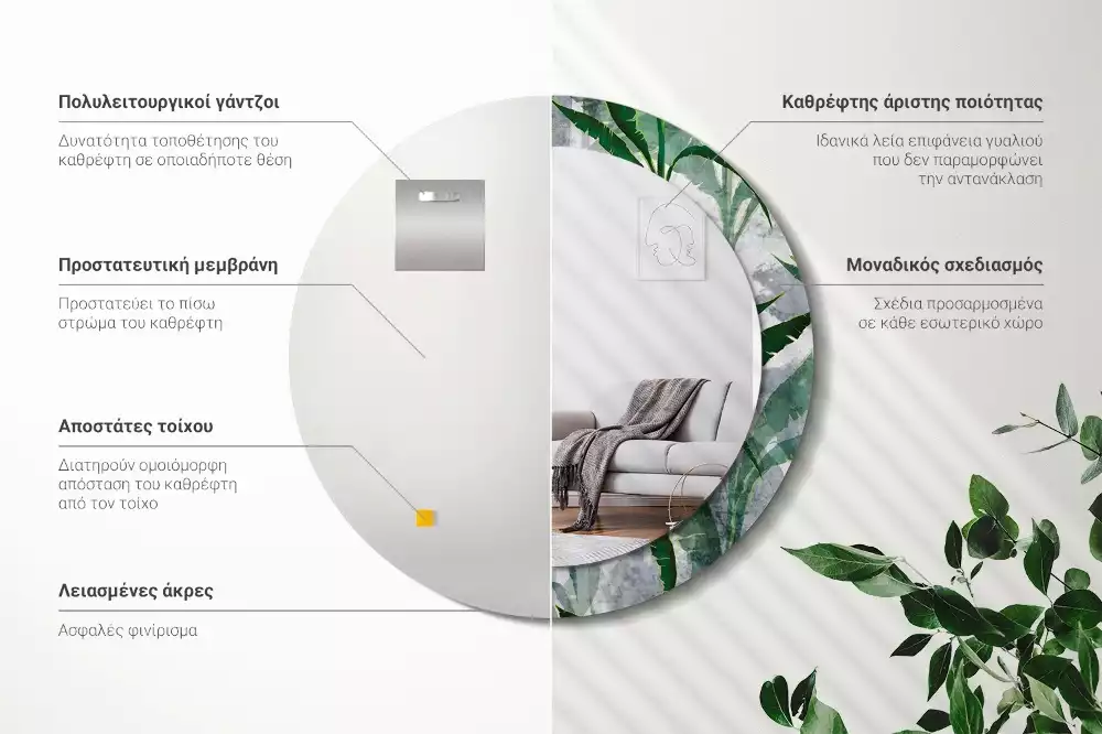 Kerek tükör fali dísz Trópusi levelek