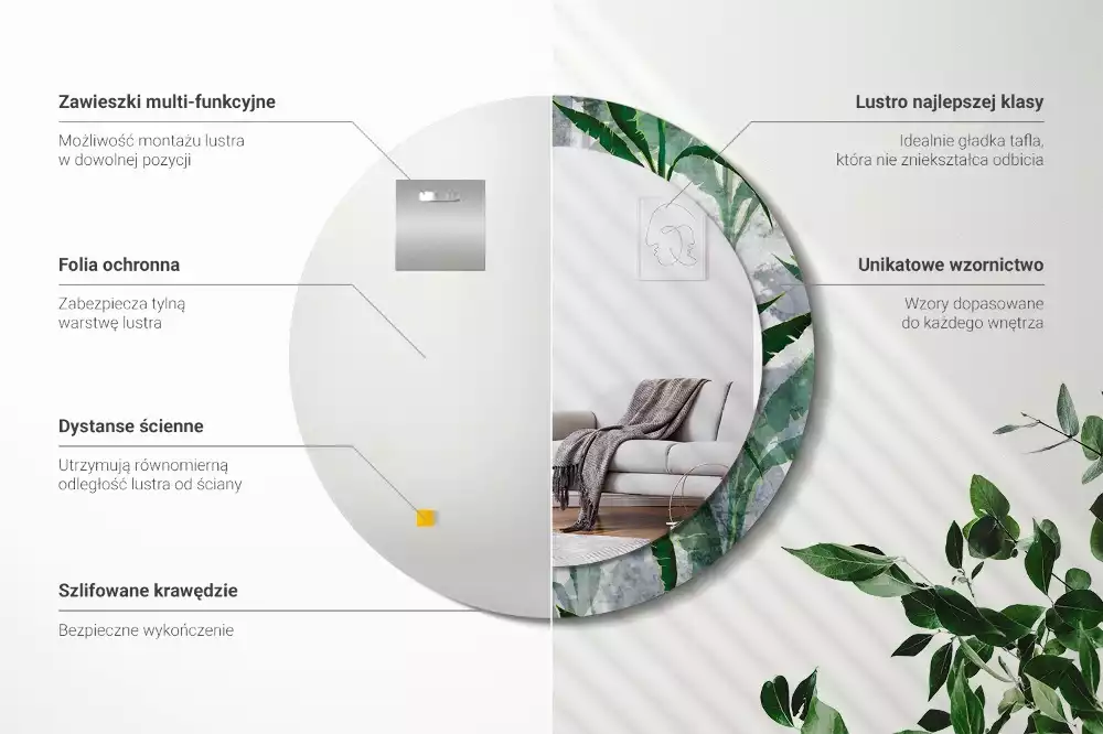 Kerek tükör fali dísz Trópusi levelek