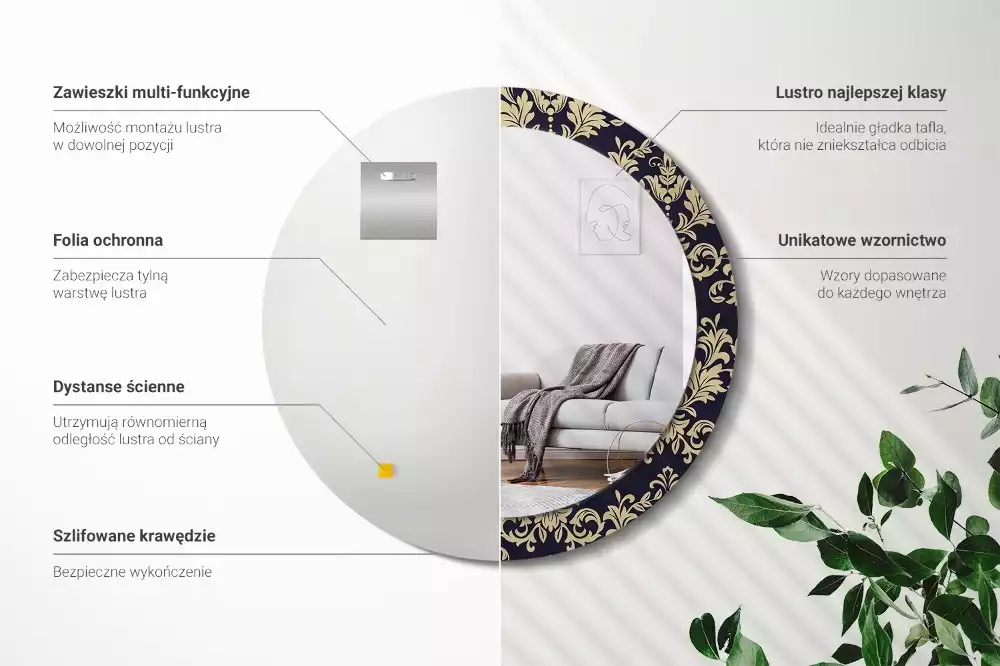 Kerek tükör fali dísz Virágmintás