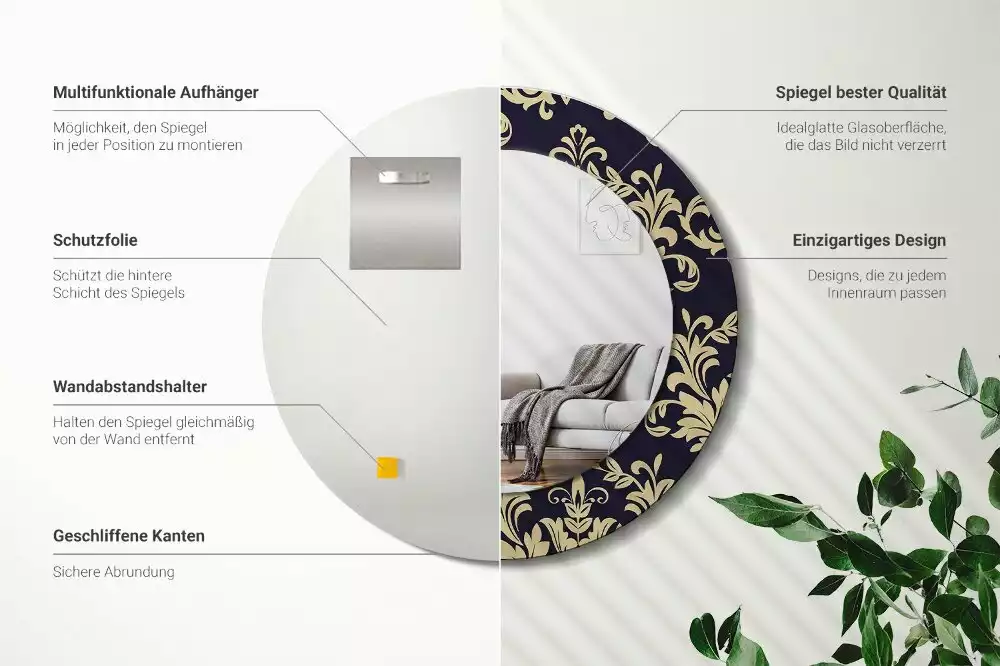 Kerek tükör fali dísz Virágmintás