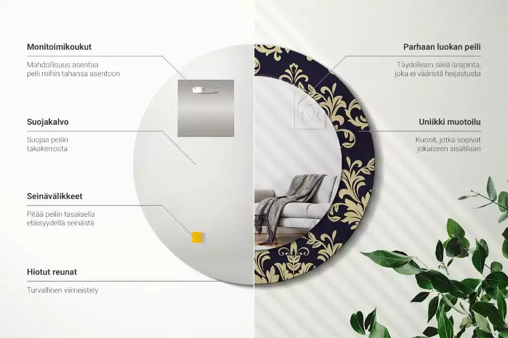 Kerek tükör fali dísz Virágmintás