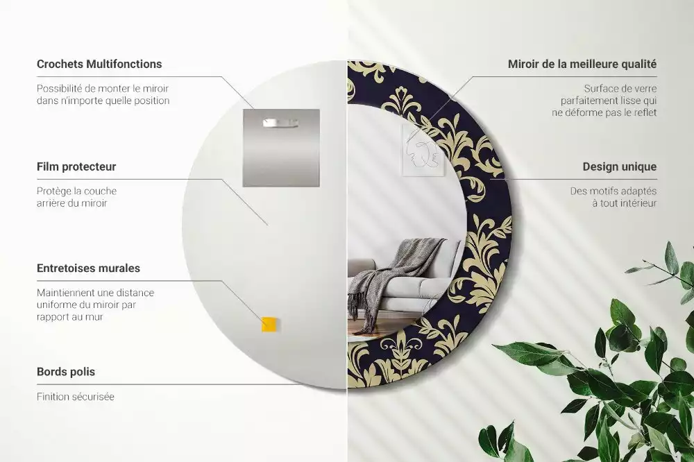 Kerek tükör fali dísz Virágmintás