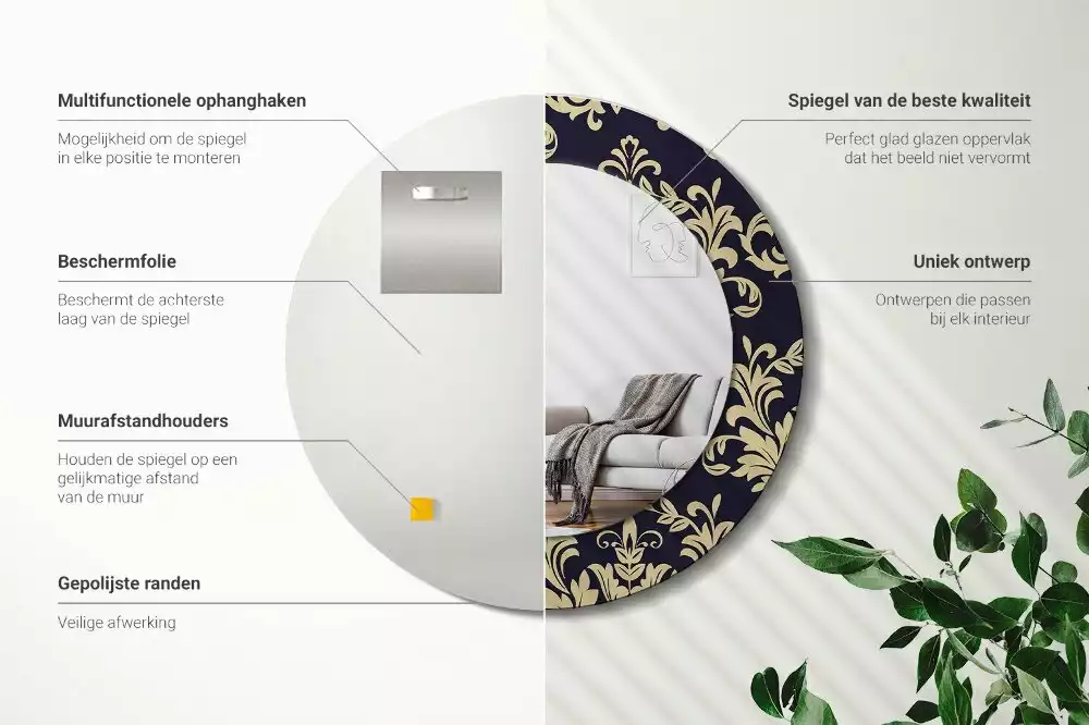 Kerek tükör fali dísz Virágmintás