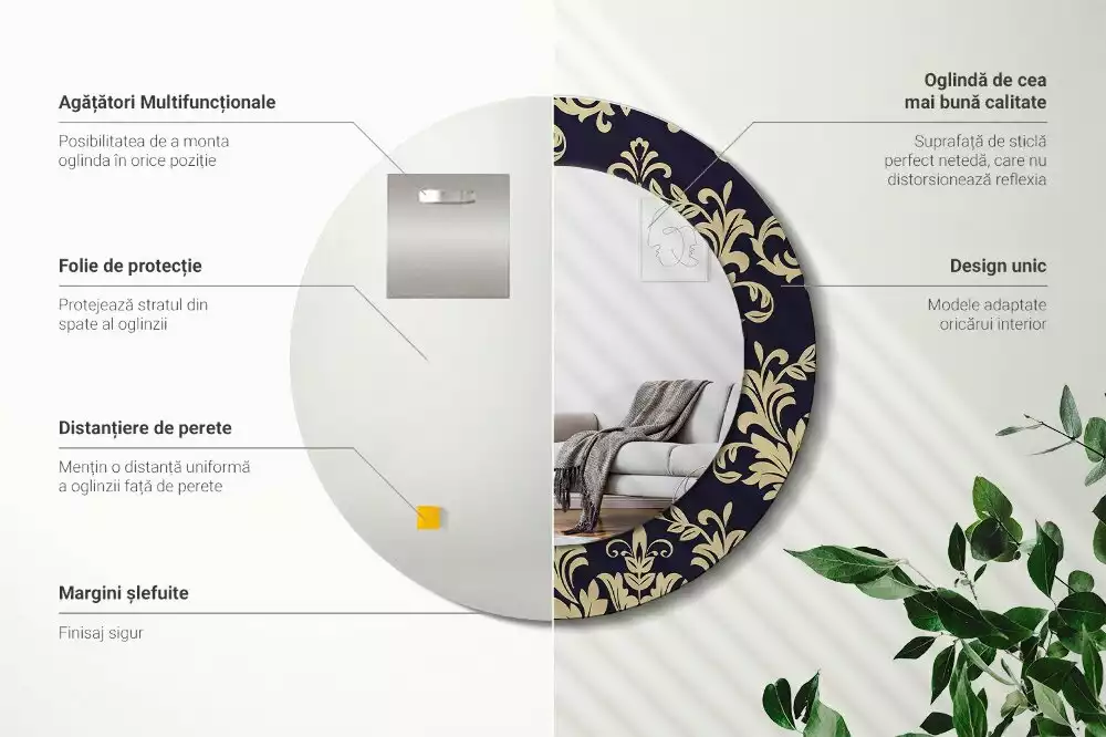 Kerek tükör fali dísz Virágmintás