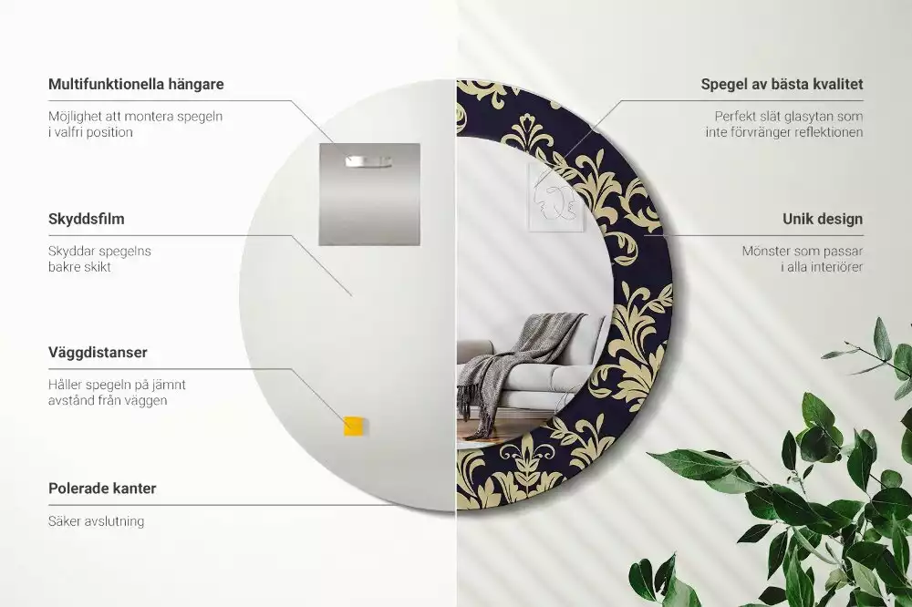 Kerek tükör fali dísz Virágmintás