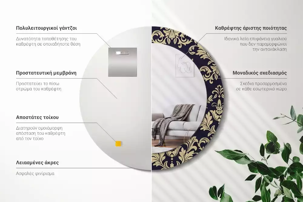 Kerek tükör fali dísz Virágmintás