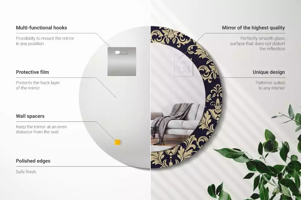 Kerek tükör fali dísz Virágmintás