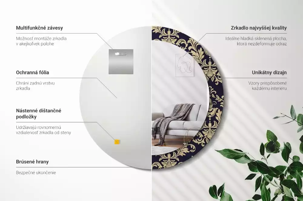 Kerek tükör fali dísz Virágmintás