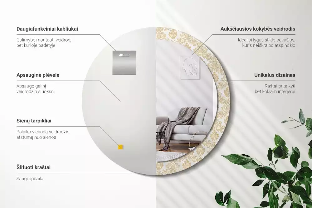 Kerek tükör fali dísz Barokk minta