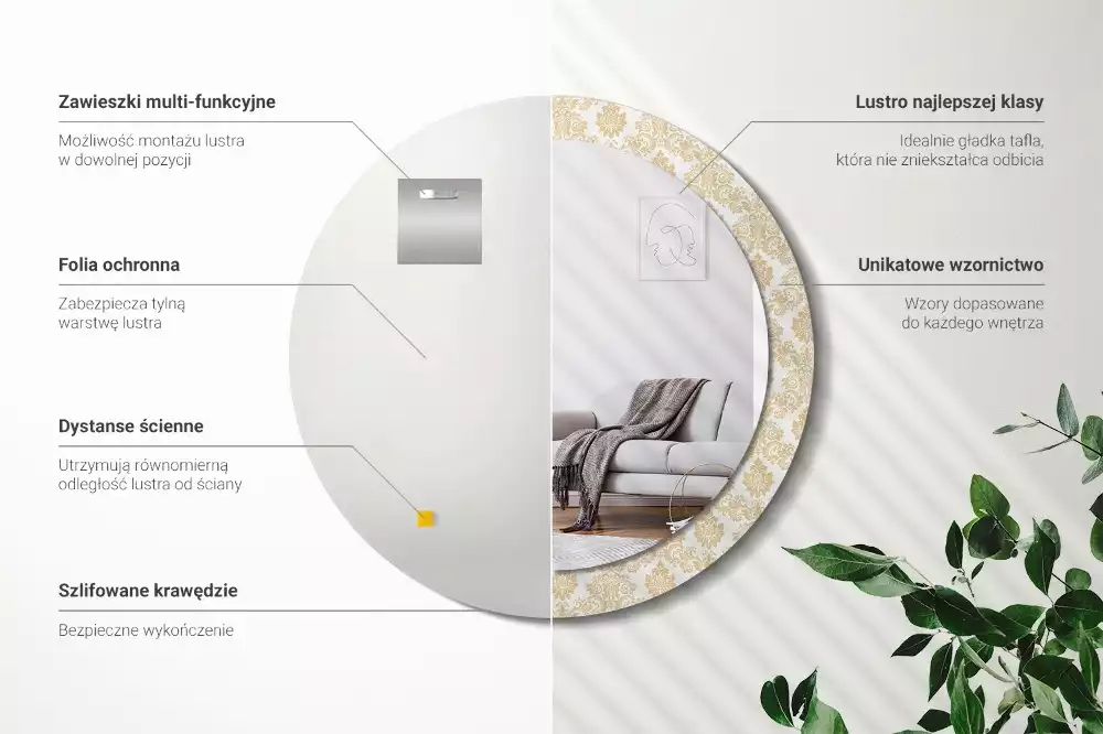 Kerek tükör fali dísz Barokk minta