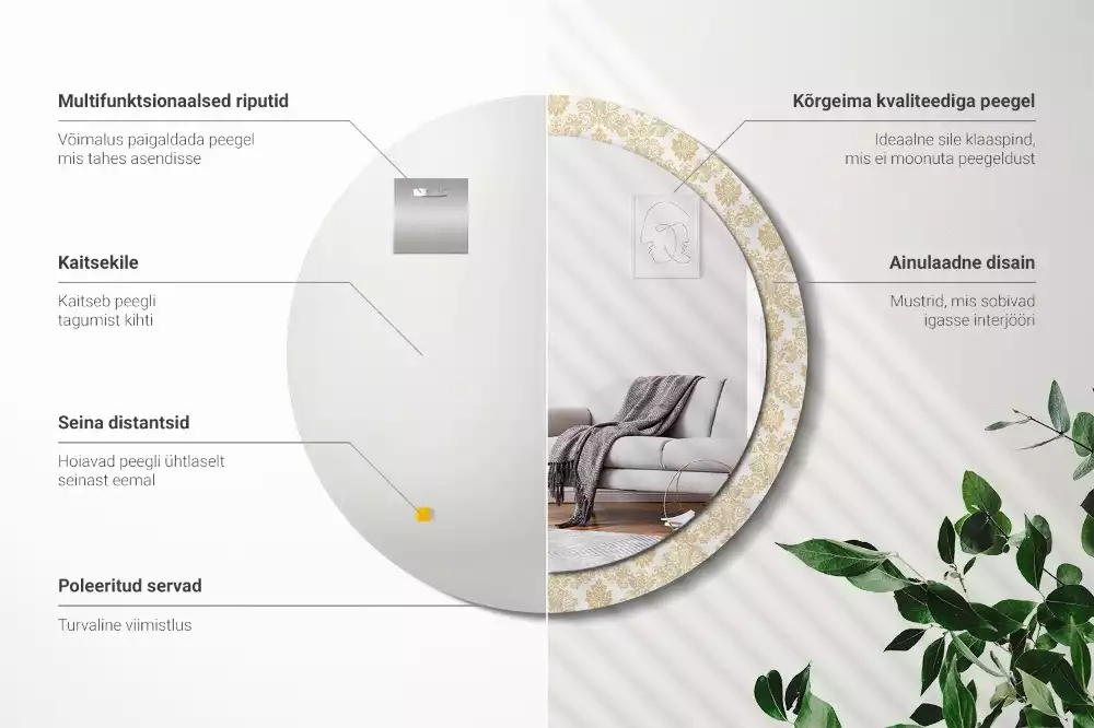 Kerek tükör fali dísz Barokk minta