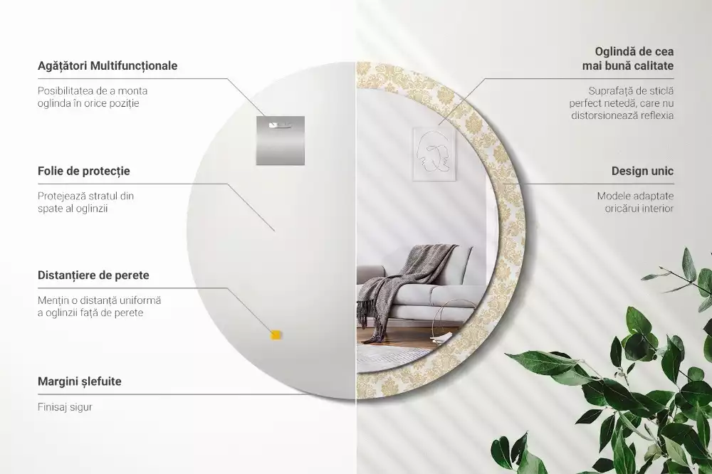 Kerek tükör fali dísz Barokk minta