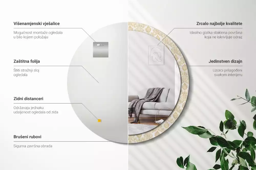 Kerek tükör fali dísz Barokk minta