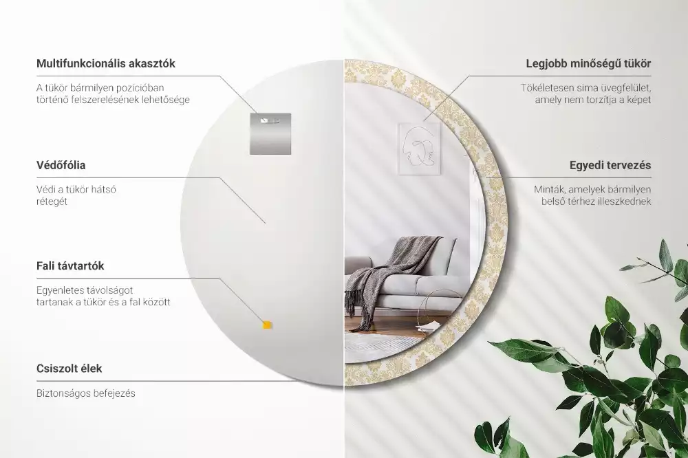 Kerek tükör fali dísz Barokk minta