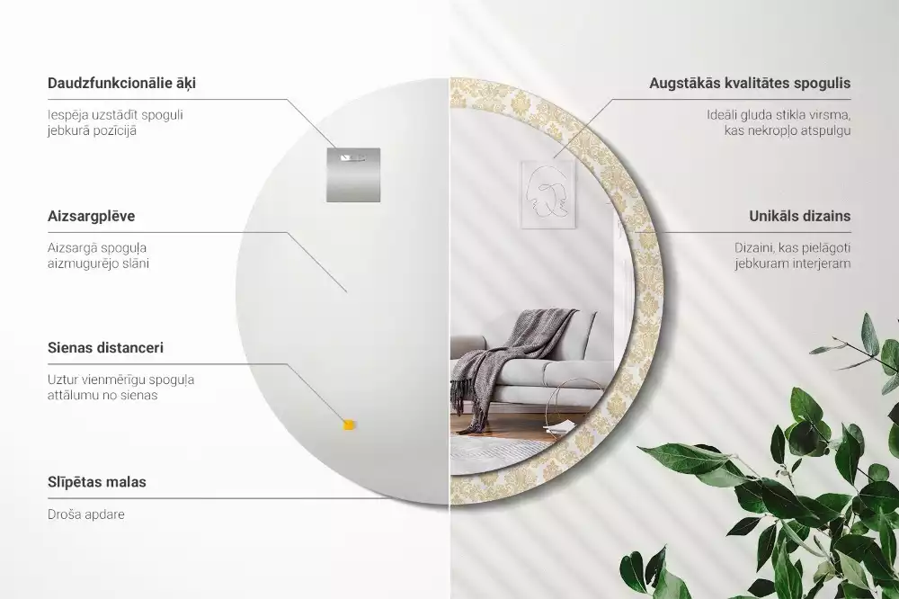 Kerek tükör fali dísz Barokk minta