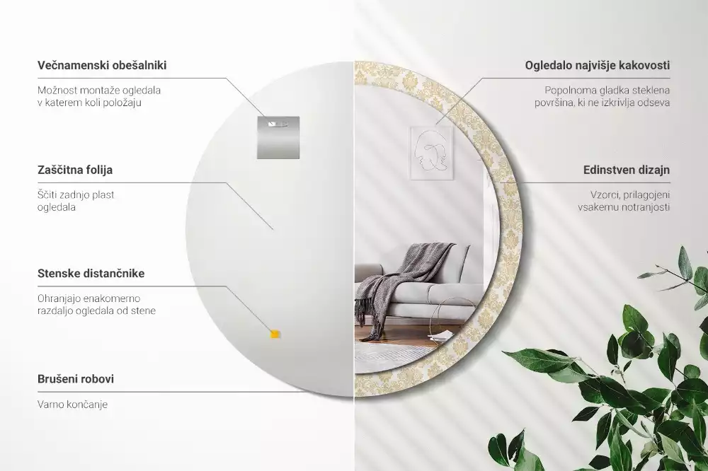 Kerek tükör fali dísz Barokk minta