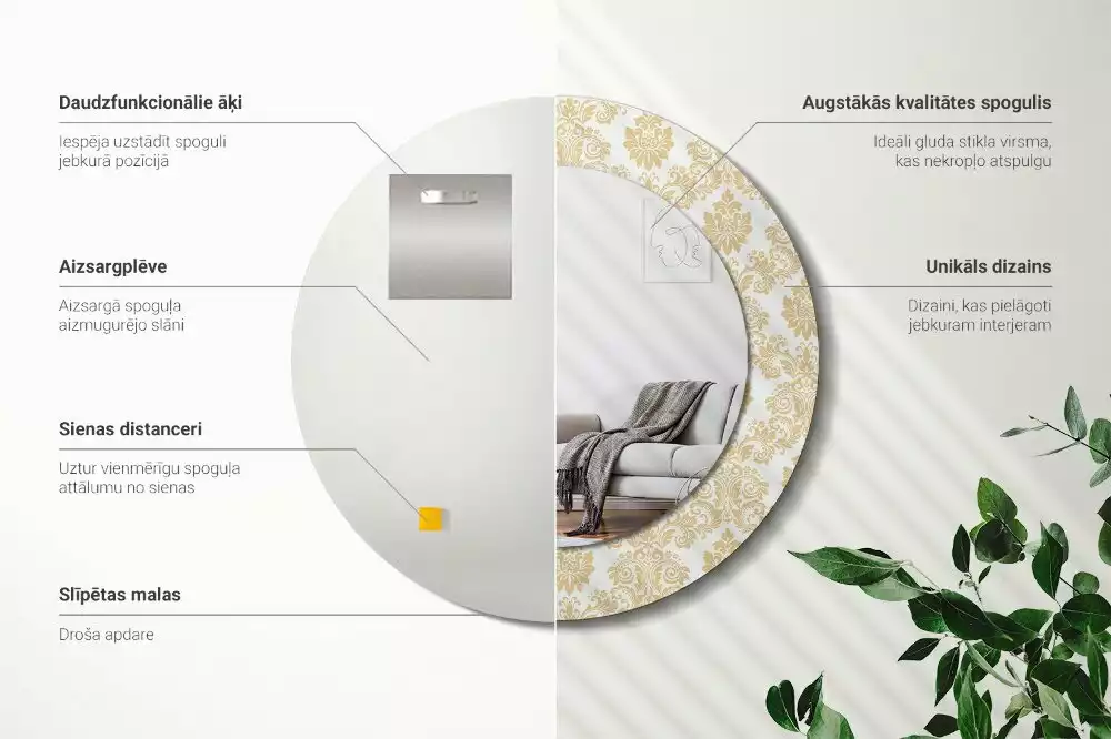 Kerek tükör fali dísz Barokk minta