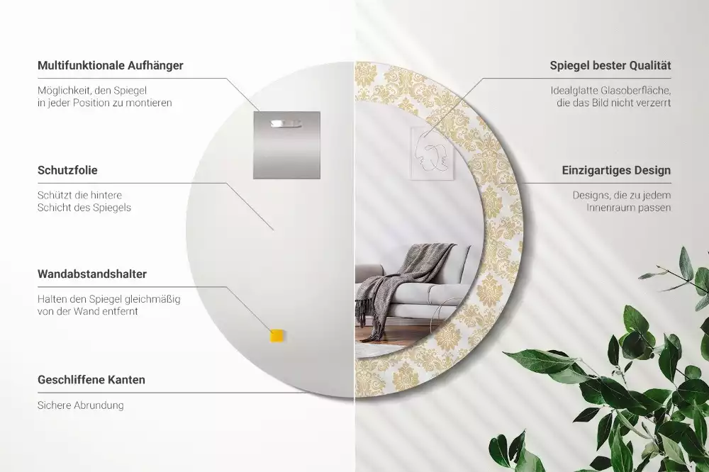 Kerek tükör fali dísz Barokk minta