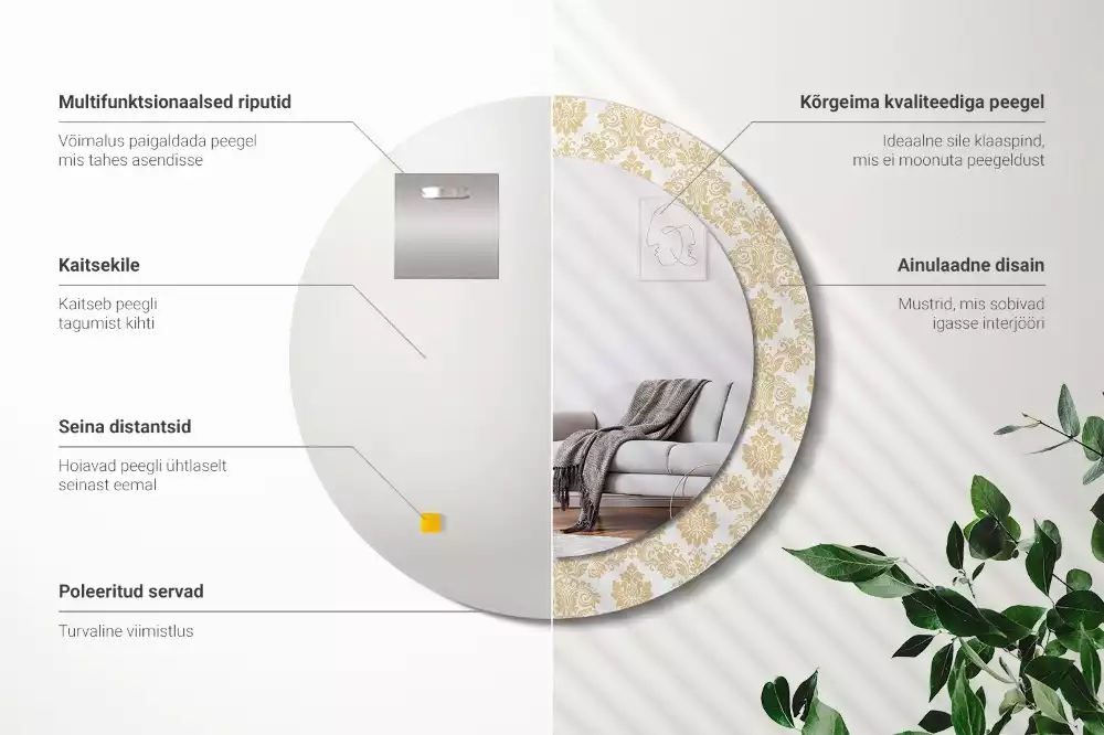 Kerek tükör fali dísz Barokk minta