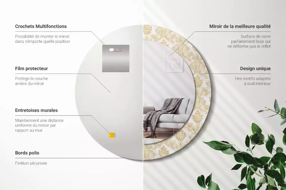 Kerek tükör fali dísz Barokk minta