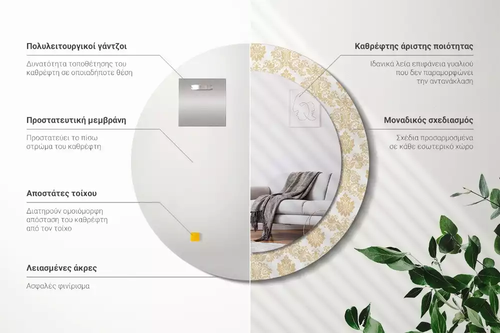 Kerek tükör fali dísz Barokk minta