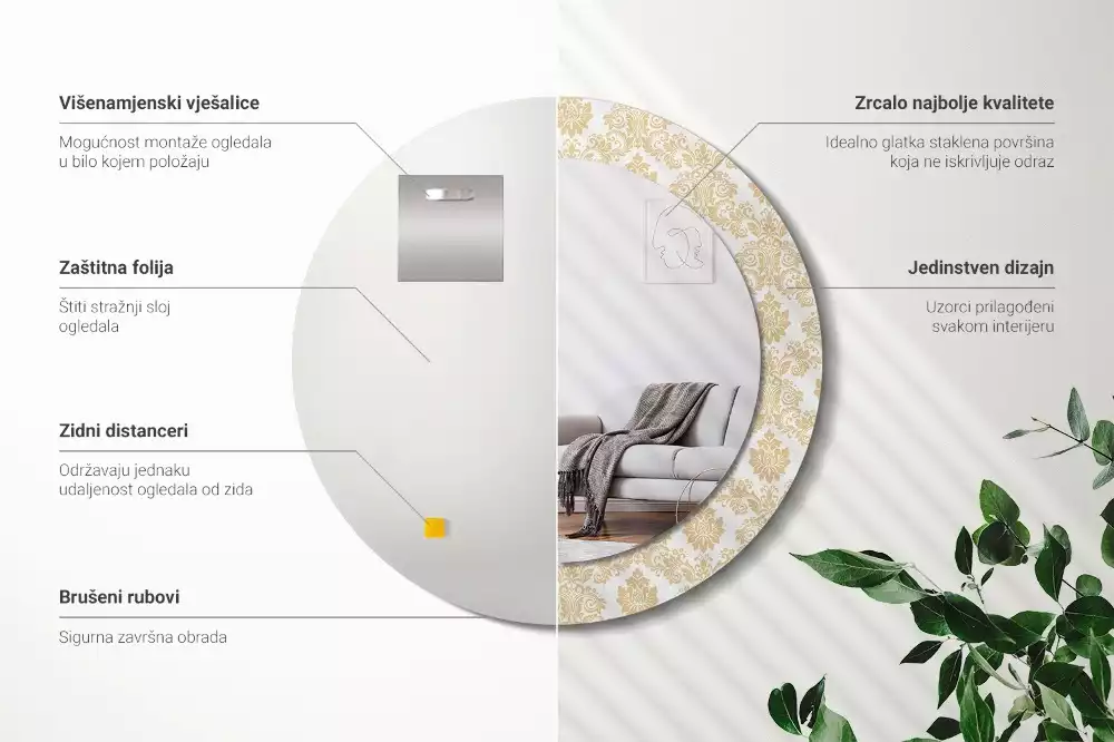 Kerek tükör fali dísz Barokk minta