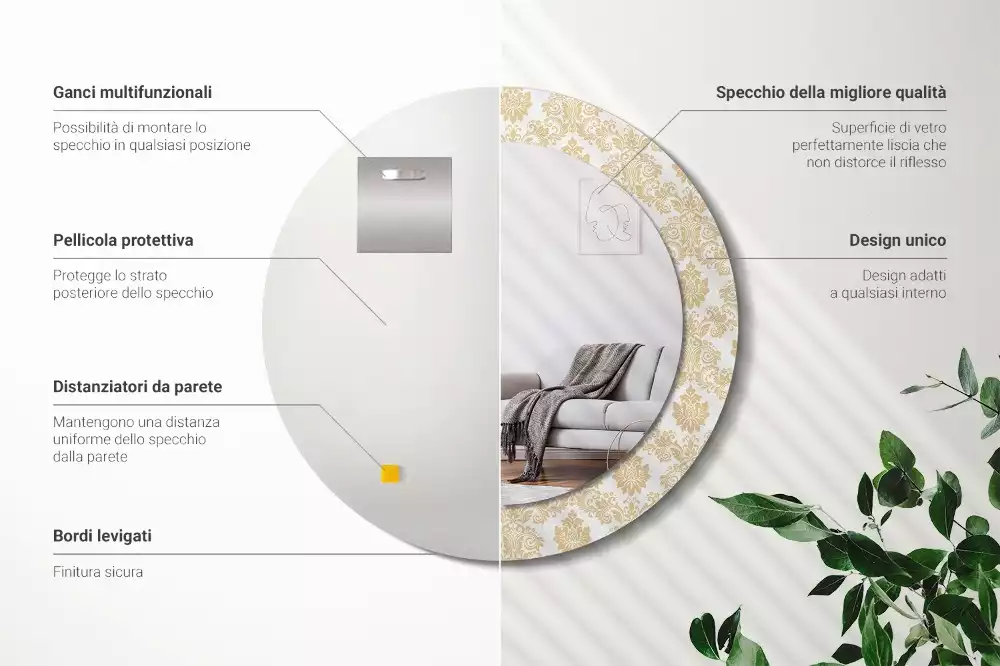 Kerek tükör fali dísz Barokk minta