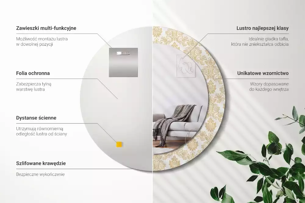 Kerek tükör fali dísz Barokk minta