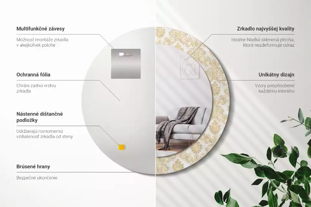 Kerek tükör fali dísz Barokk minta