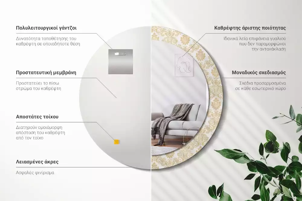 Kerek tükör fali dísz Barokk minta