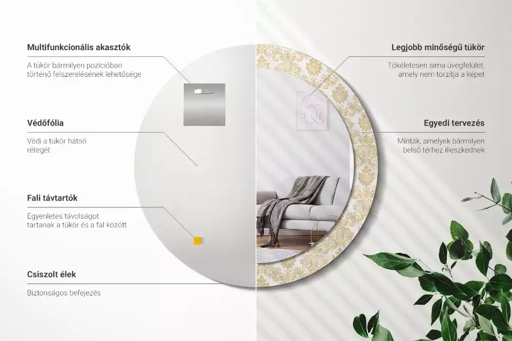 Kerek tükör fali dísz Barokk minta