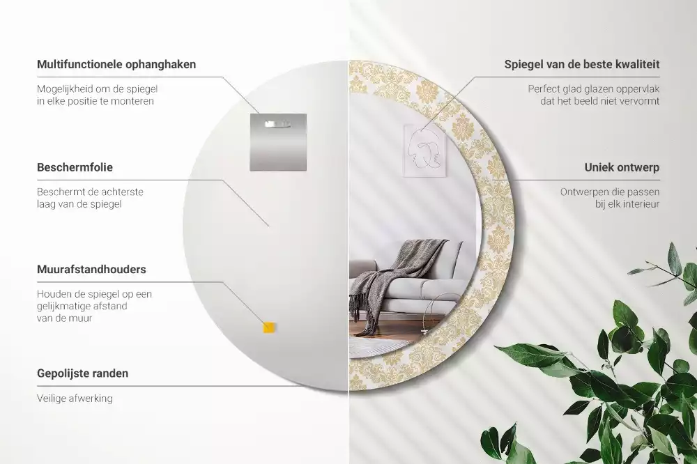 Kerek tükör fali dísz Barokk minta