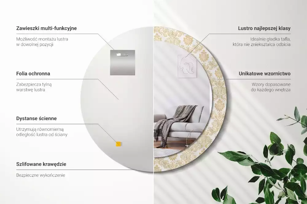 Kerek tükör fali dísz Barokk minta