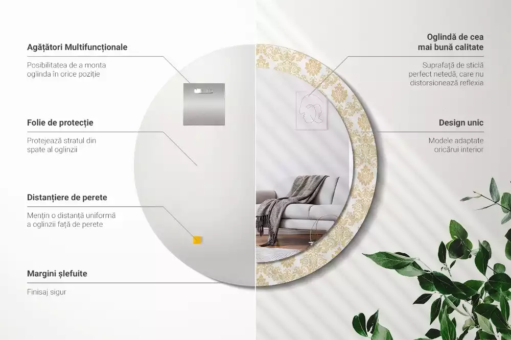 Kerek tükör fali dísz Barokk minta