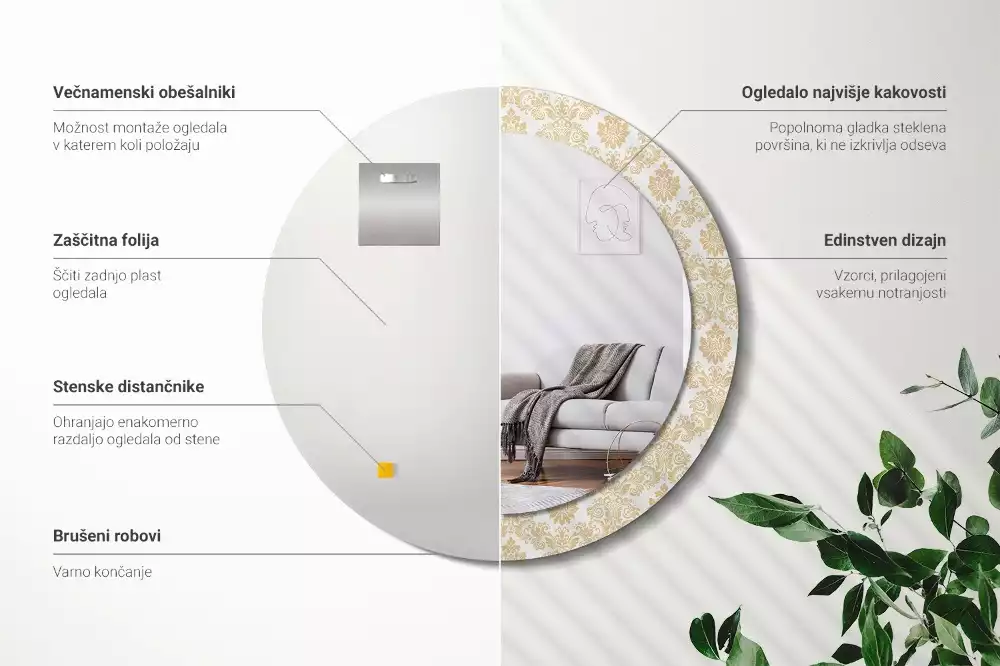 Kerek tükör fali dísz Barokk minta