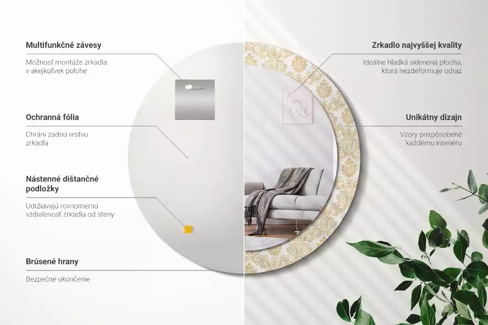 Kerek tükör fali dísz Barokk minta