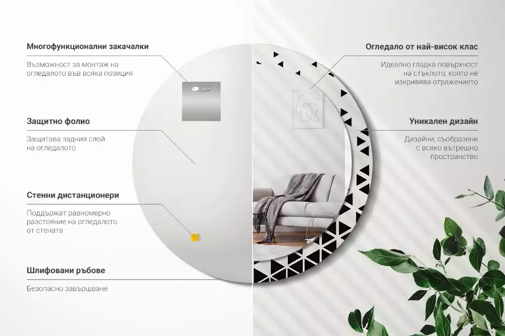 Kerek tükör fali dísz Geometriai absztrakció