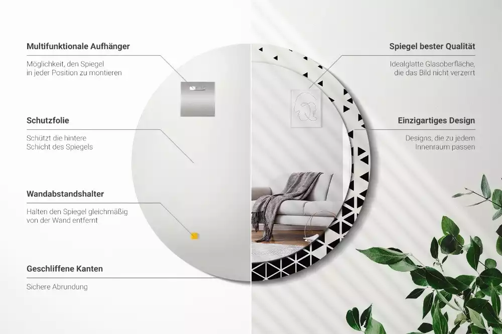 Kerek tükör fali dísz Geometriai absztrakció