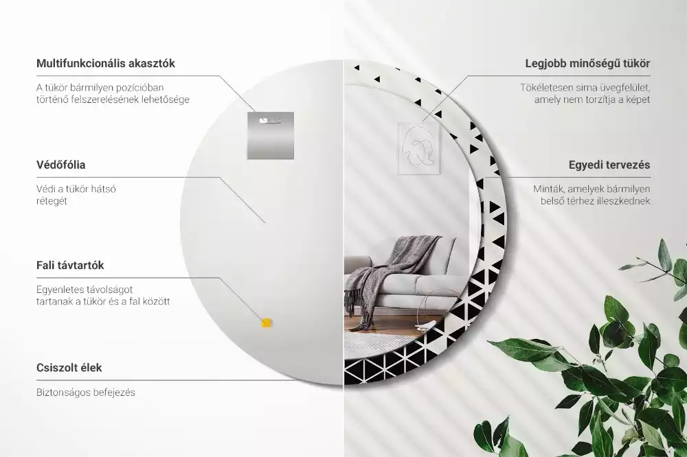 Kerek tükör fali dísz Geometriai absztrakció