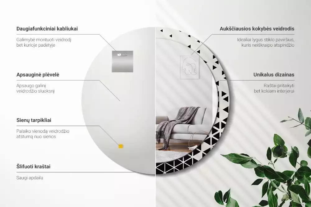 Kerek tükör fali dísz Geometriai absztrakció