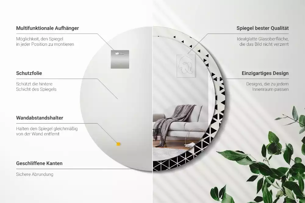 Kerek tükör fali dísz Geometriai absztrakció