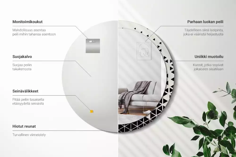 Kerek tükör fali dísz Geometriai absztrakció