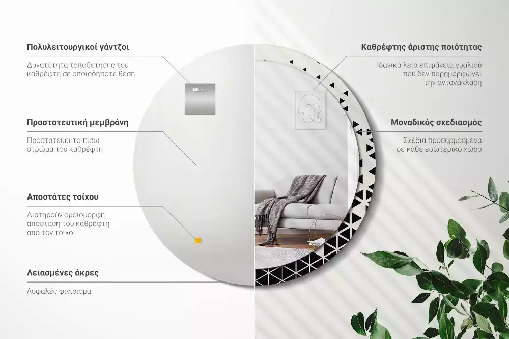 Kerek tükör fali dísz Geometriai absztrakció