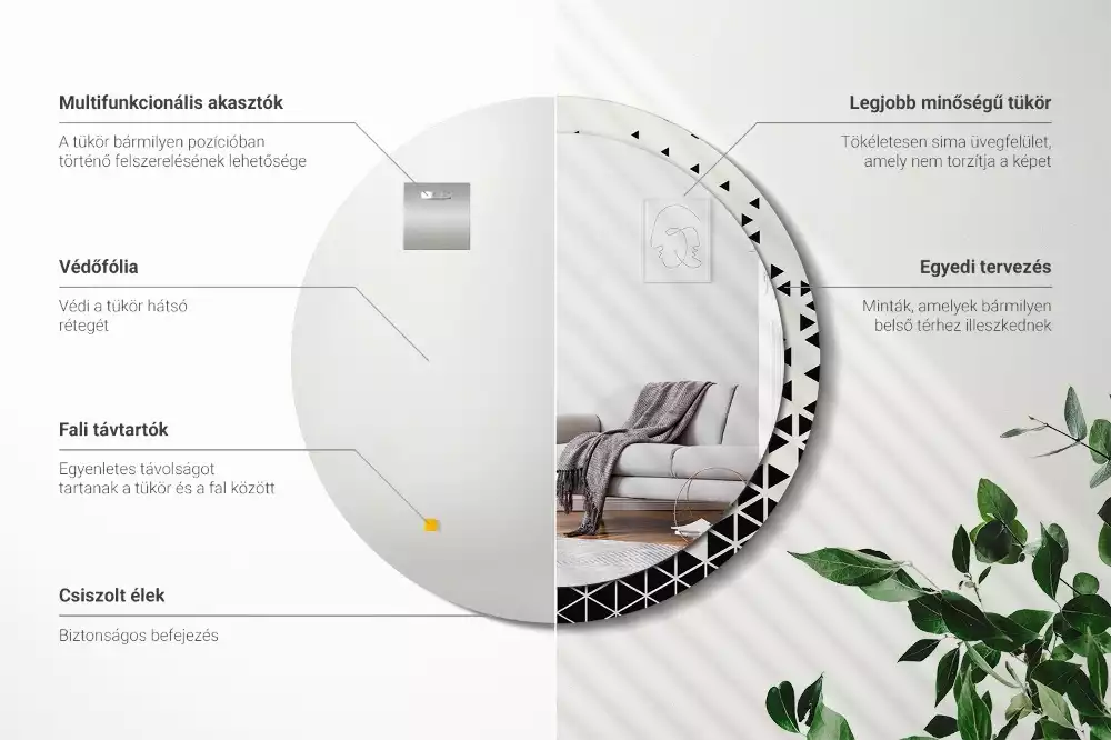 Kerek tükör fali dísz Geometriai absztrakció