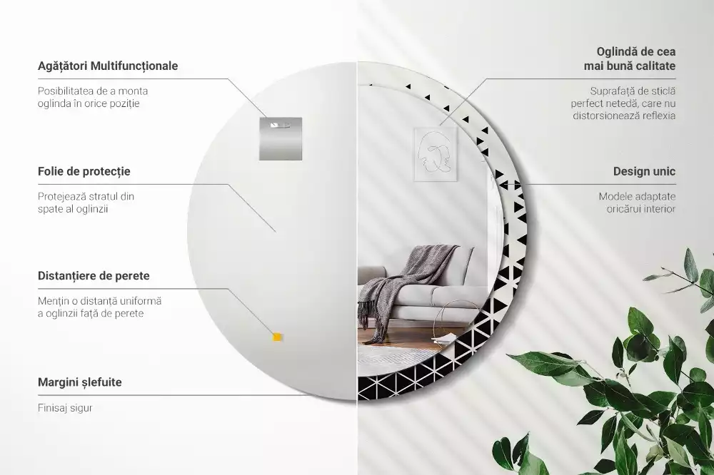 Kerek tükör fali dísz Geometriai absztrakció