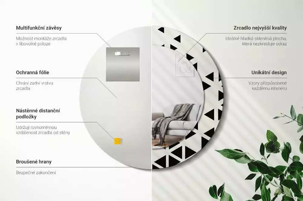 Kerek tükör fali dísz Geometriai absztrakció