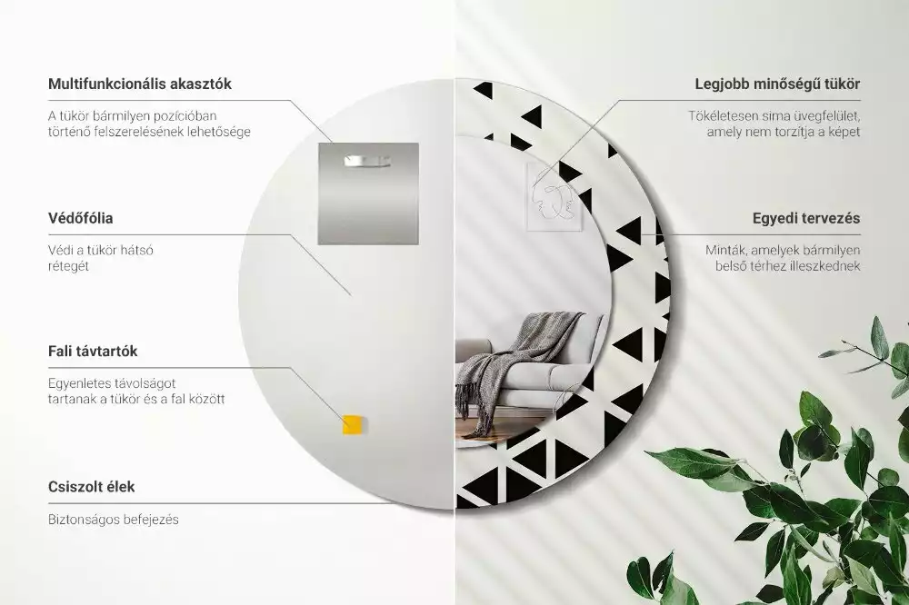 Kerek tükör fali dísz Geometriai absztrakció