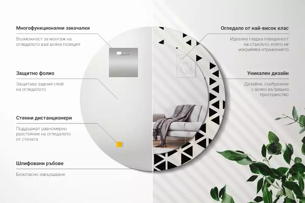 Kerek tükör fali dísz Geometriai absztrakció