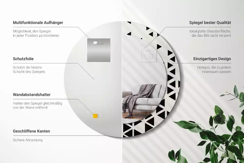 Kerek tükör fali dísz Geometriai absztrakció