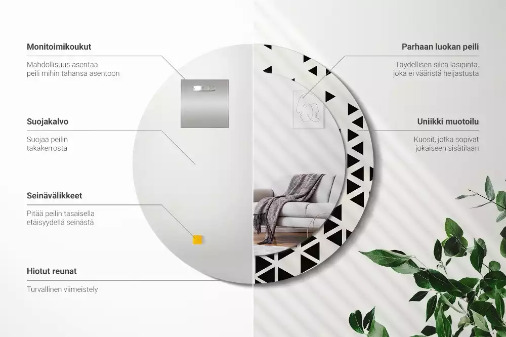 Kerek tükör fali dísz Geometriai absztrakció